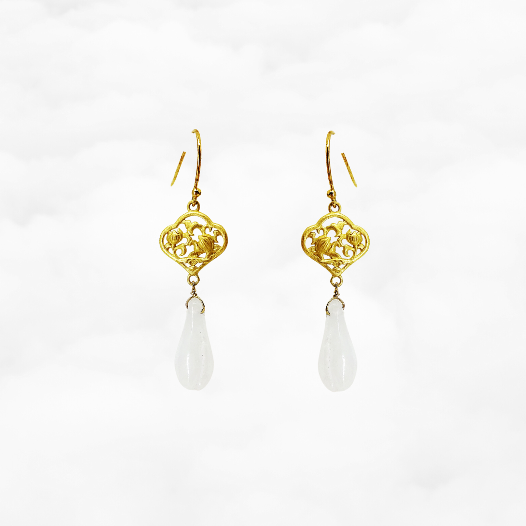 White Jade Orchid Earrings - Yun Boutique