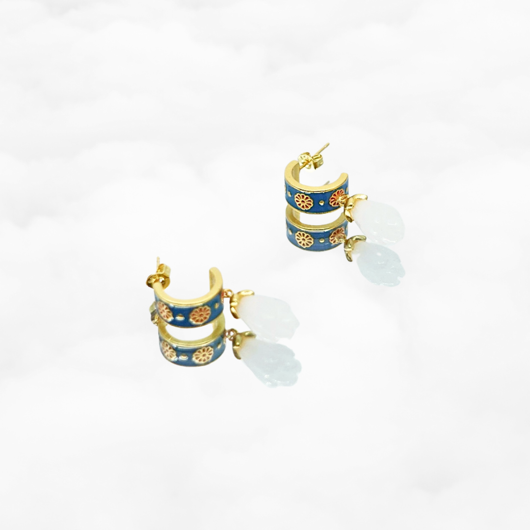 White Jade Enamel Earrings - Yun Boutique