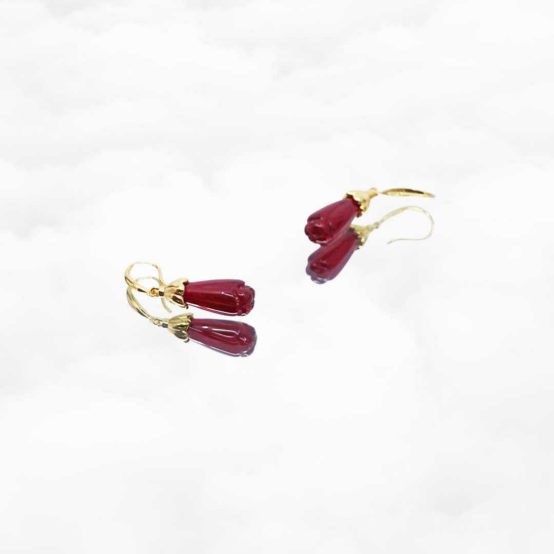 Red Jade Orchid Earrings - Yun Boutique