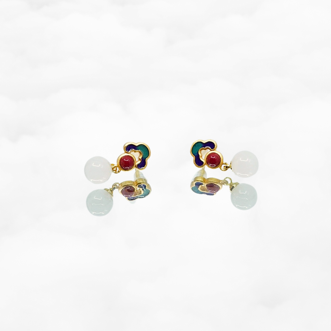 White Jade Enamel Ruyi Earrings - Yun Boutique