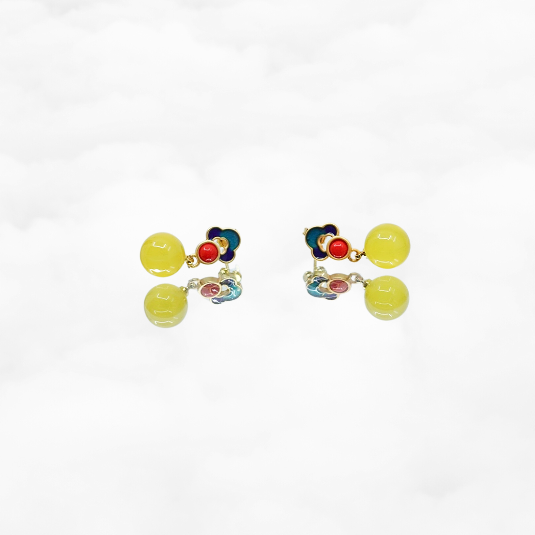 Yellow Jade Enamel Ruyi Earrings - Yun Boutique