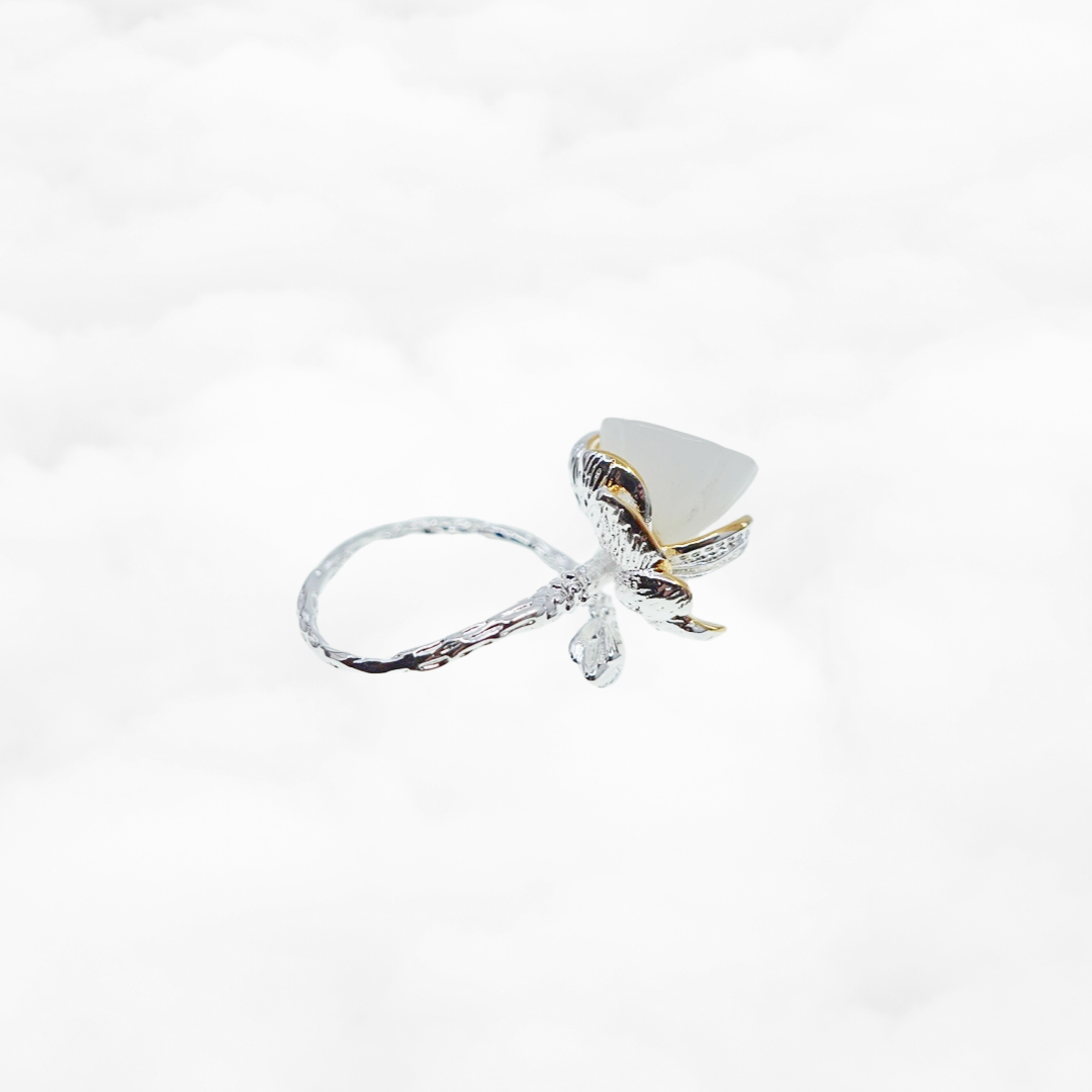Silver White Jade Lotus Ring - Yun Boutique
