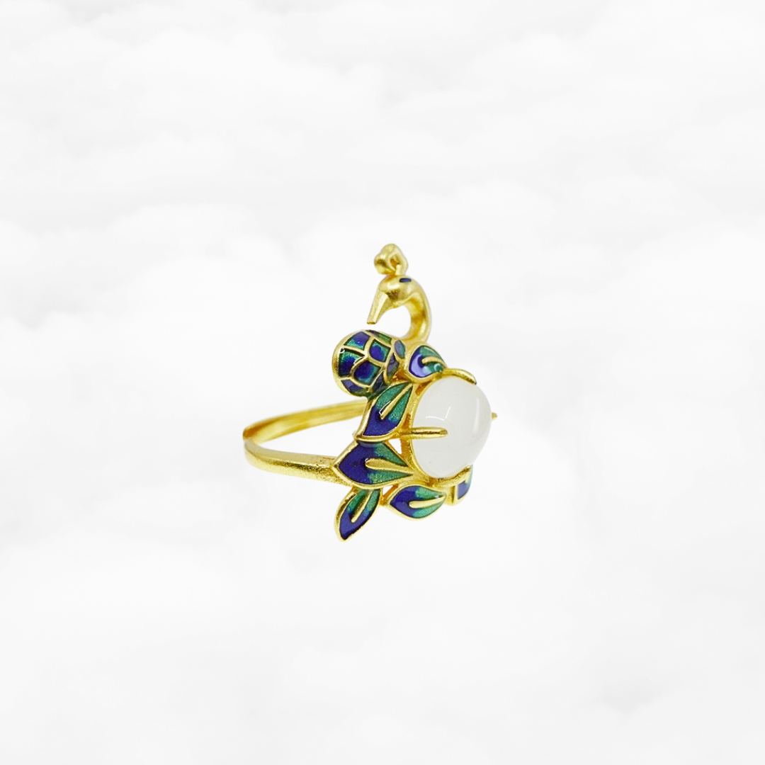 Gold Enamel Peacock Ring - Yun Boutique
