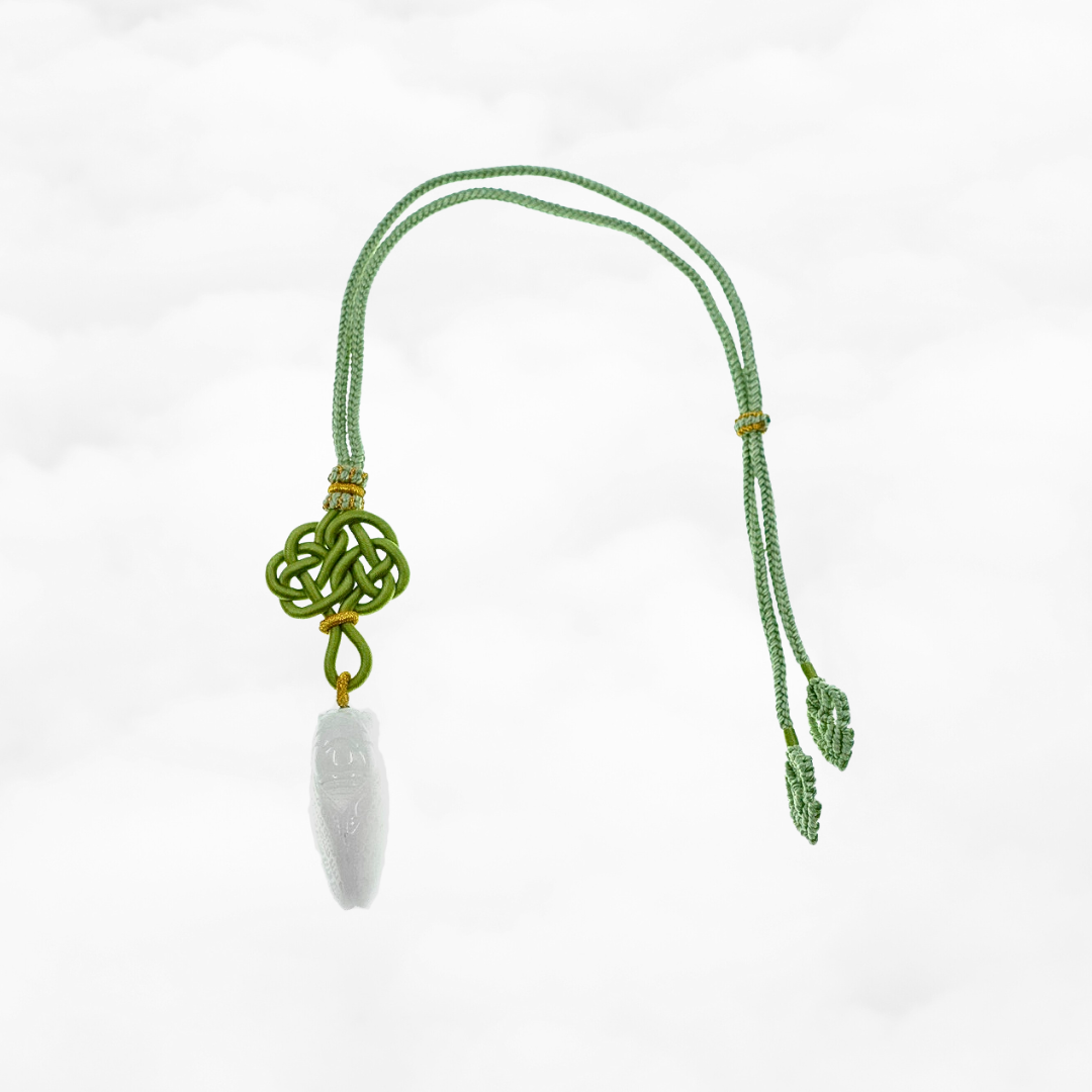 White Jade Cicada Pendant Necklace with Chinese Knot - Yun Boutique