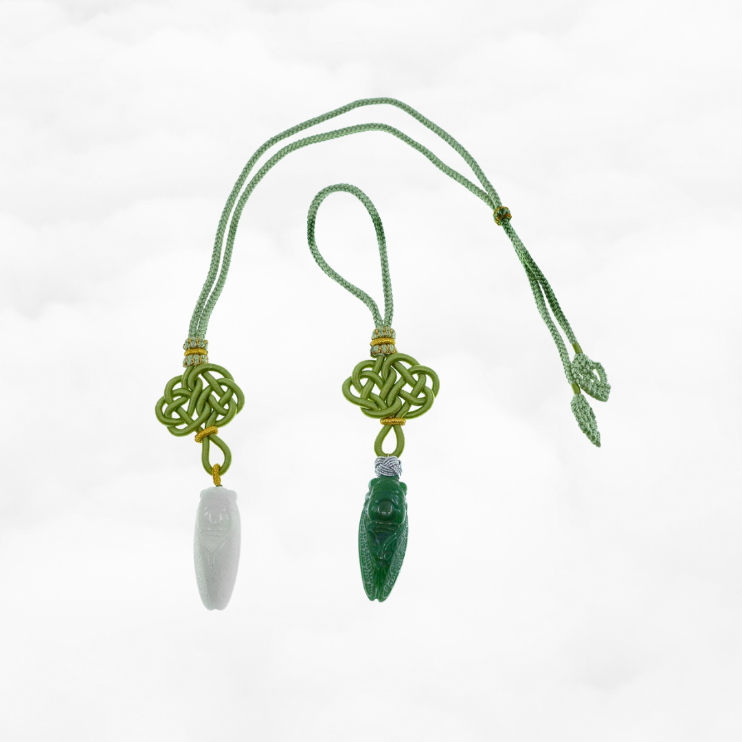 White Jade Cicada Pendant Necklace with Chinese Knot - Yun Boutique