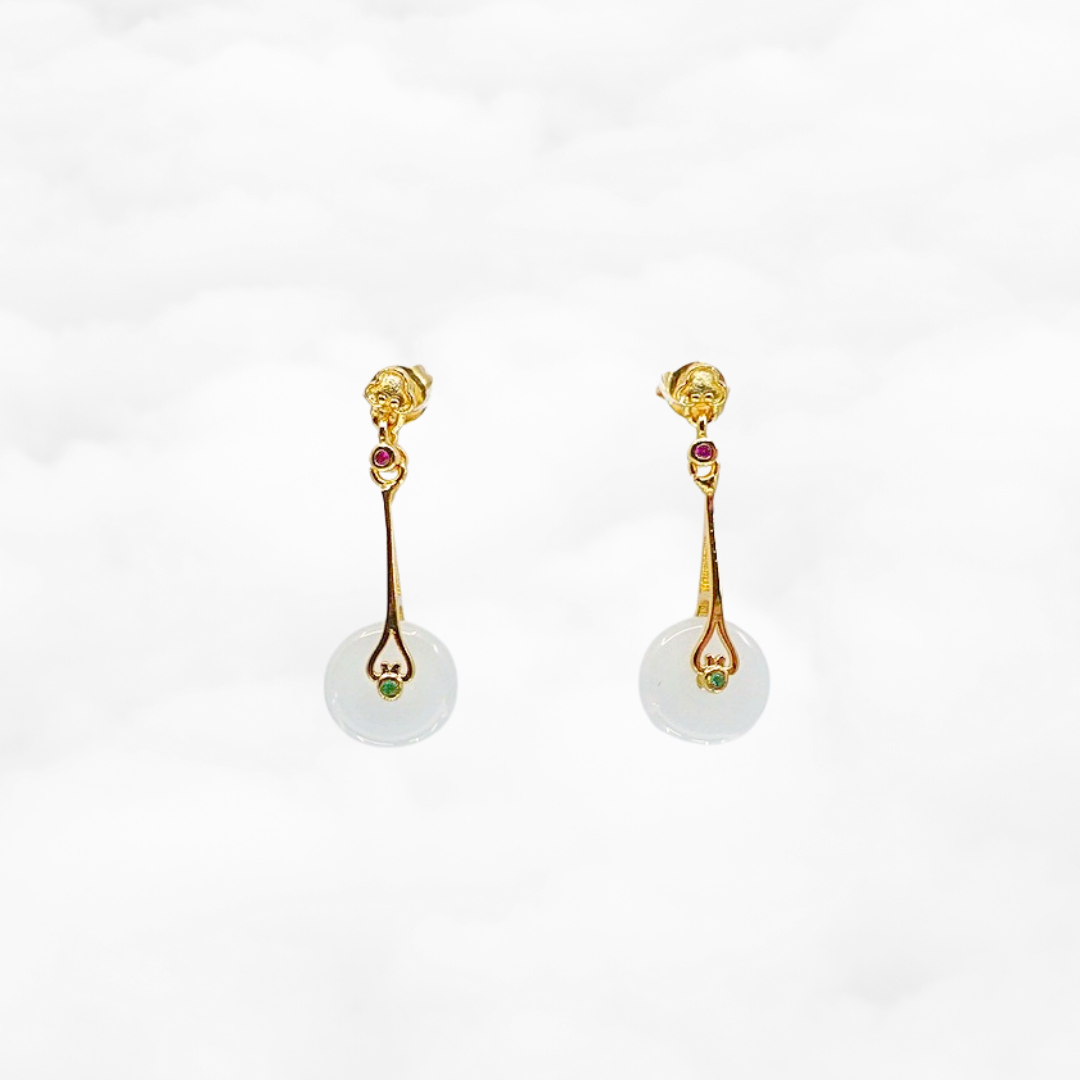 White Jade Pipa Earrrings - Yun Boutique