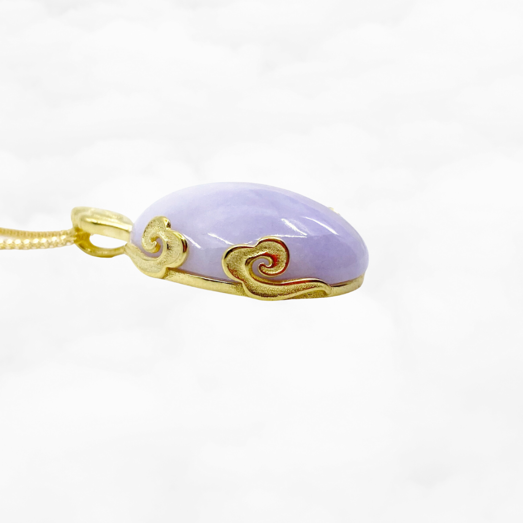 Auspicious Clouds Oval Purple Jadeite Pendant - Yun Boutique