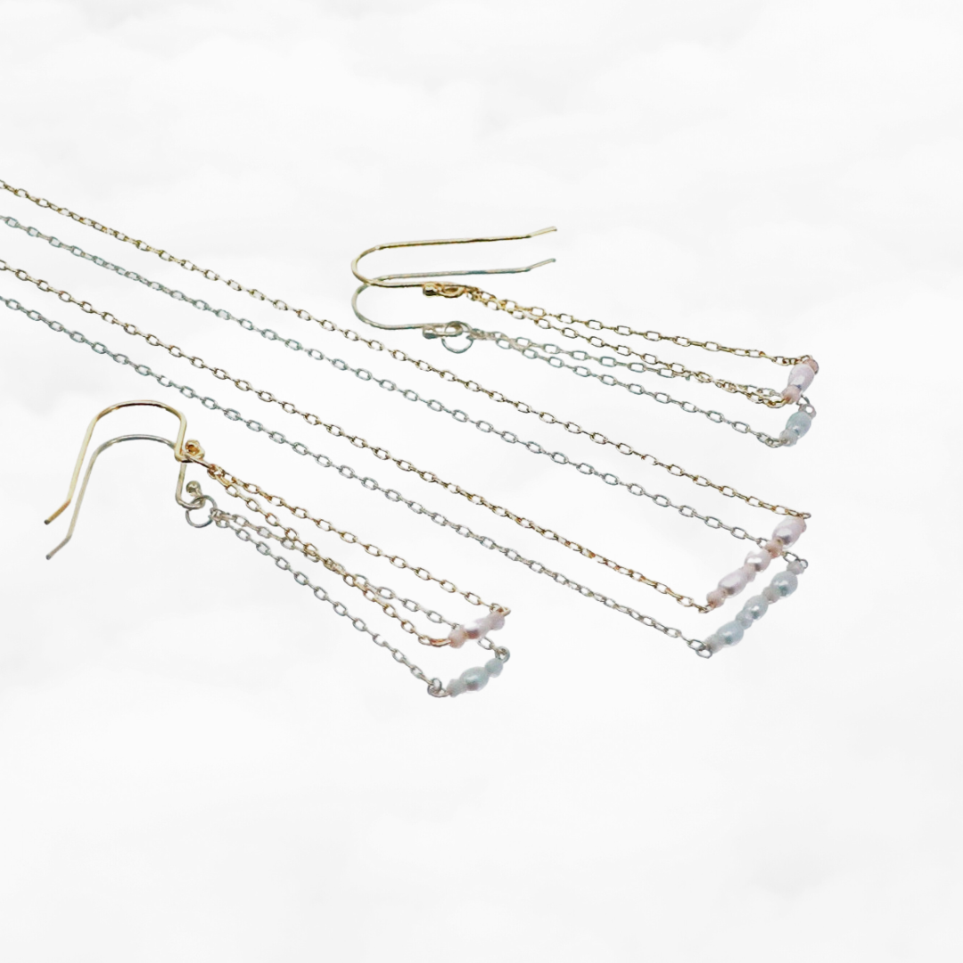 Pearl Triangle Dangle Earrings with Champagne Zirconia - Yun Boutique