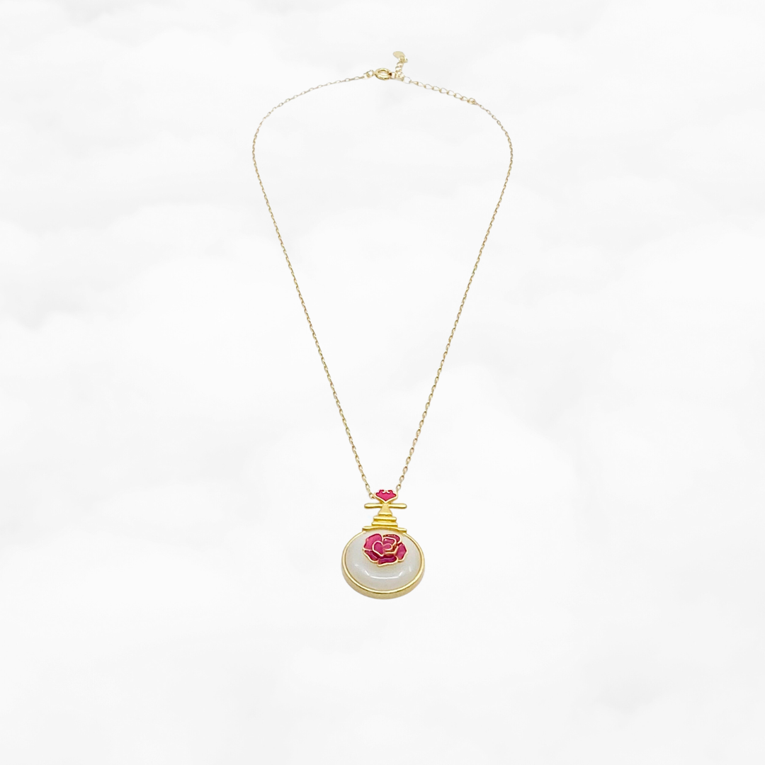 Gold Pipa Enamel Hetian White Jade Necklace - Yun Boutique