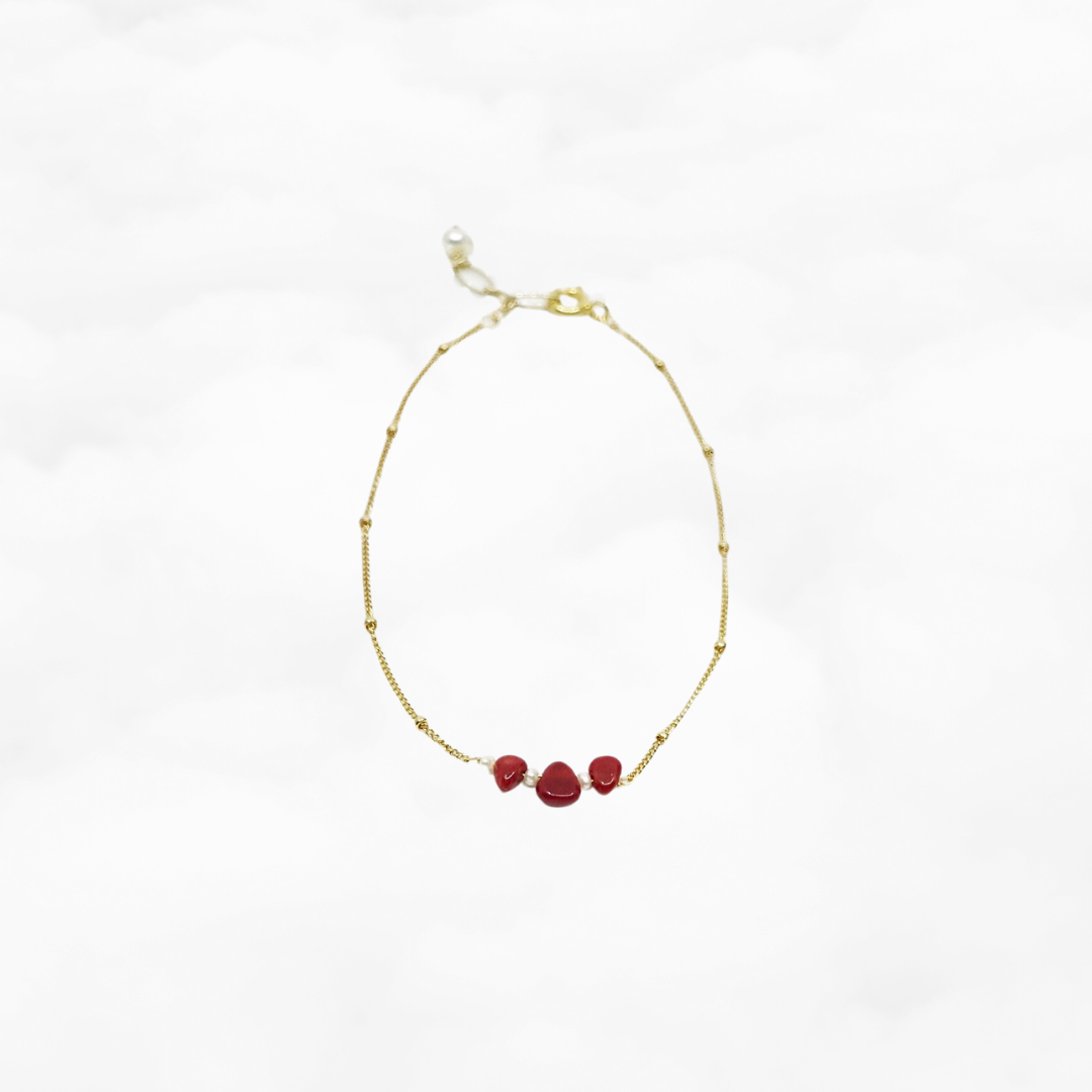 Gold Filled Red Coral Chips and Seed Pearl Bracelet - Yun Boutique