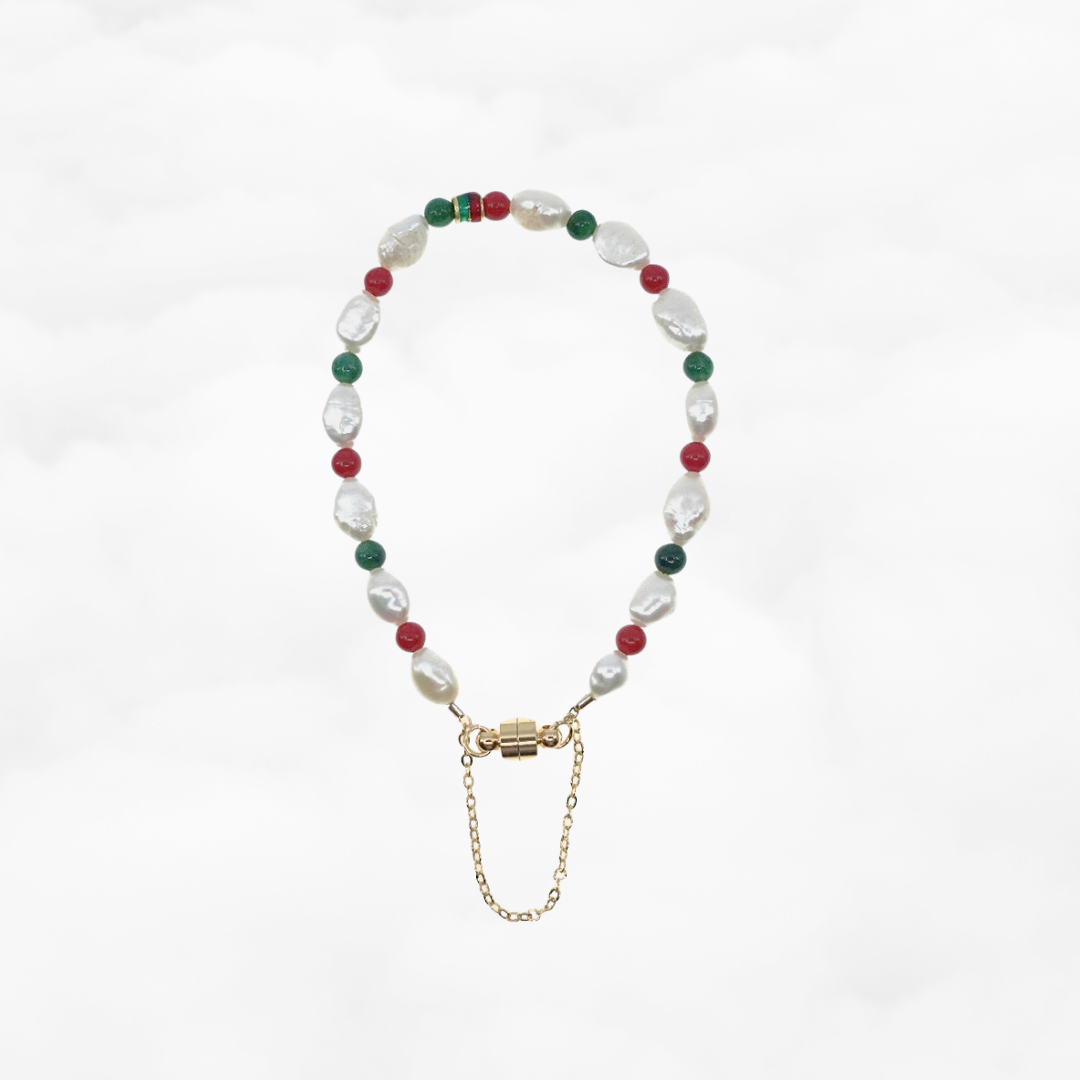 Baroque Pearl Bracelet (Red and Green) - Yun Boutique