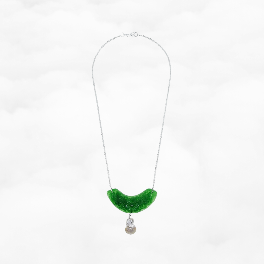 Auspicious Jade Flower Pendant Necklace - Yun Boutique