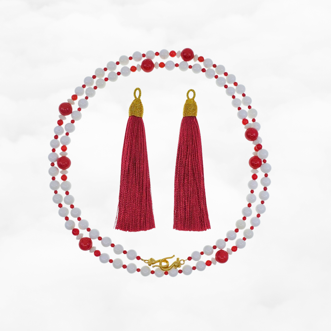 Plum Blossom Multi-style Beaded Necklace with Tassels - Yun Boutique