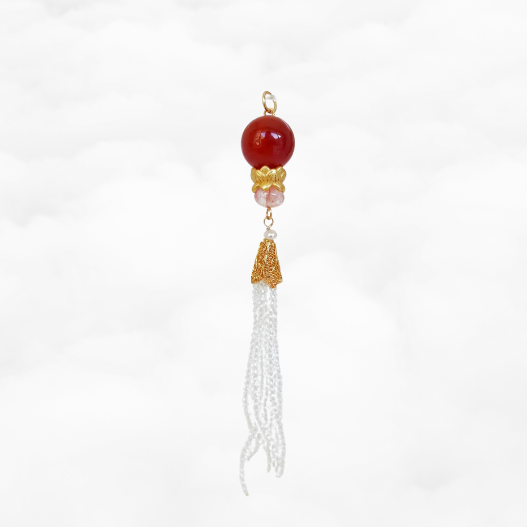 Carnelian Lotus Zircon Tassel Pendant - Yun Boutique