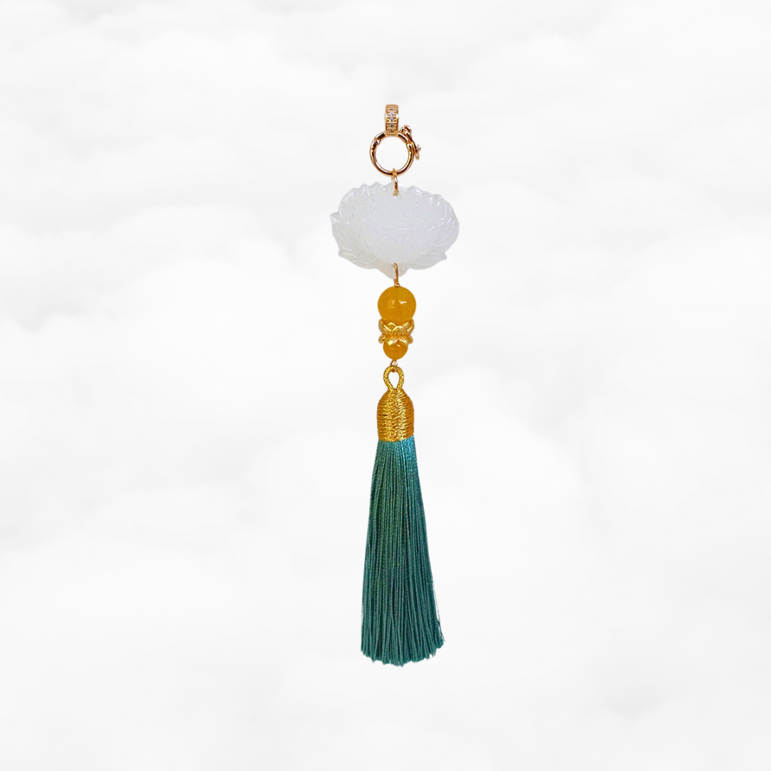White Jade Lotus Tassel Pendant - Yun Boutique