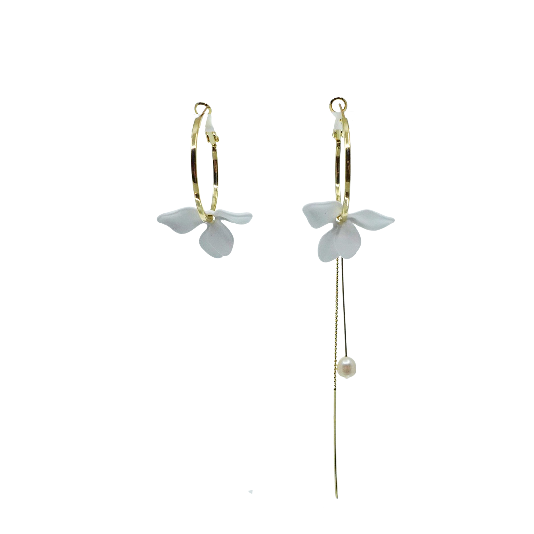 White Orchid Asymmetrical Earrings - Yun Boutique