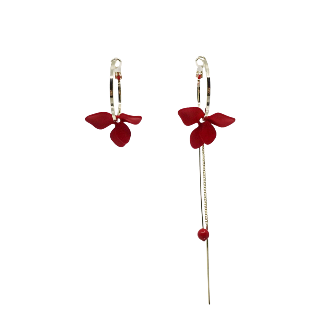 Red Orchid Asymmetrical Earrings - Yun Boutique