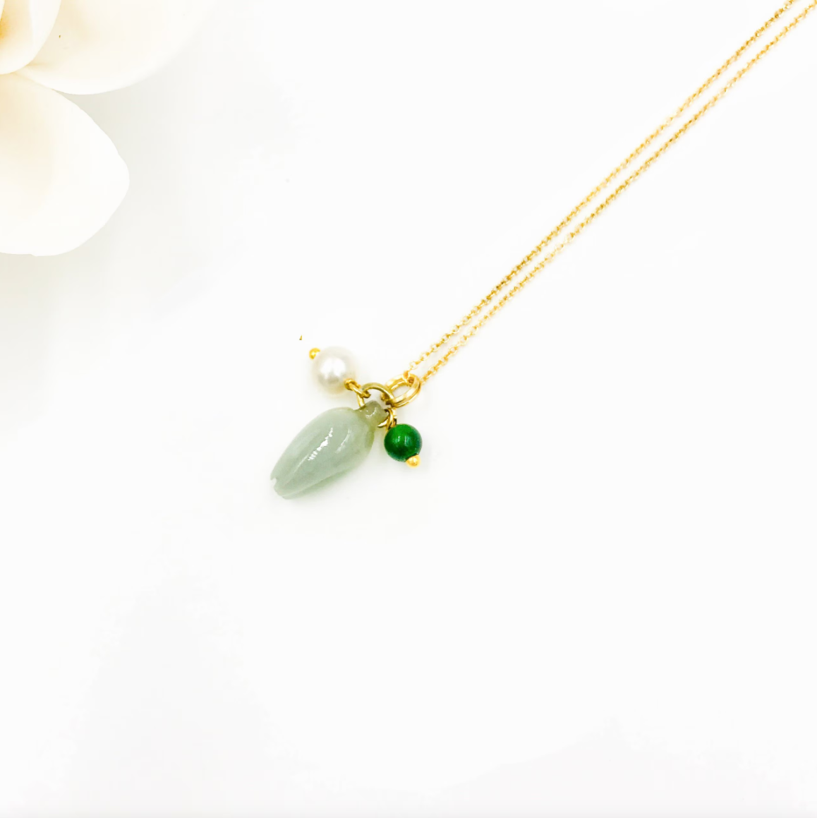 Silver Jade Flower Necklace - Yun Boutique