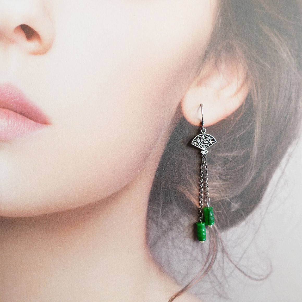Bamboo Green Jade Earrings - Yun Boutique