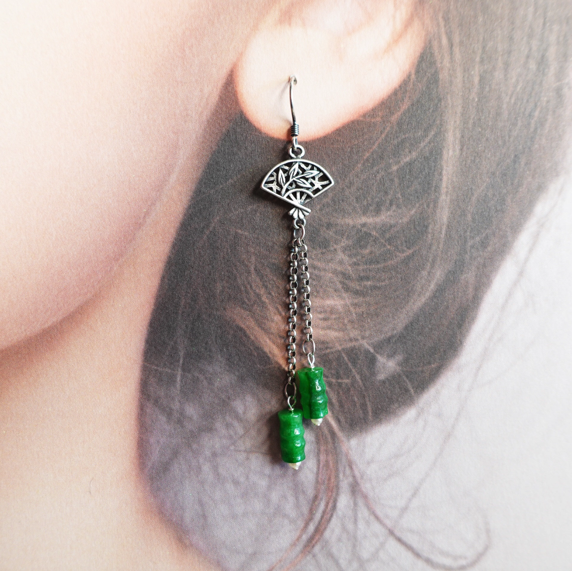 Bamboo Green Jade Earrings - Yun Boutique
