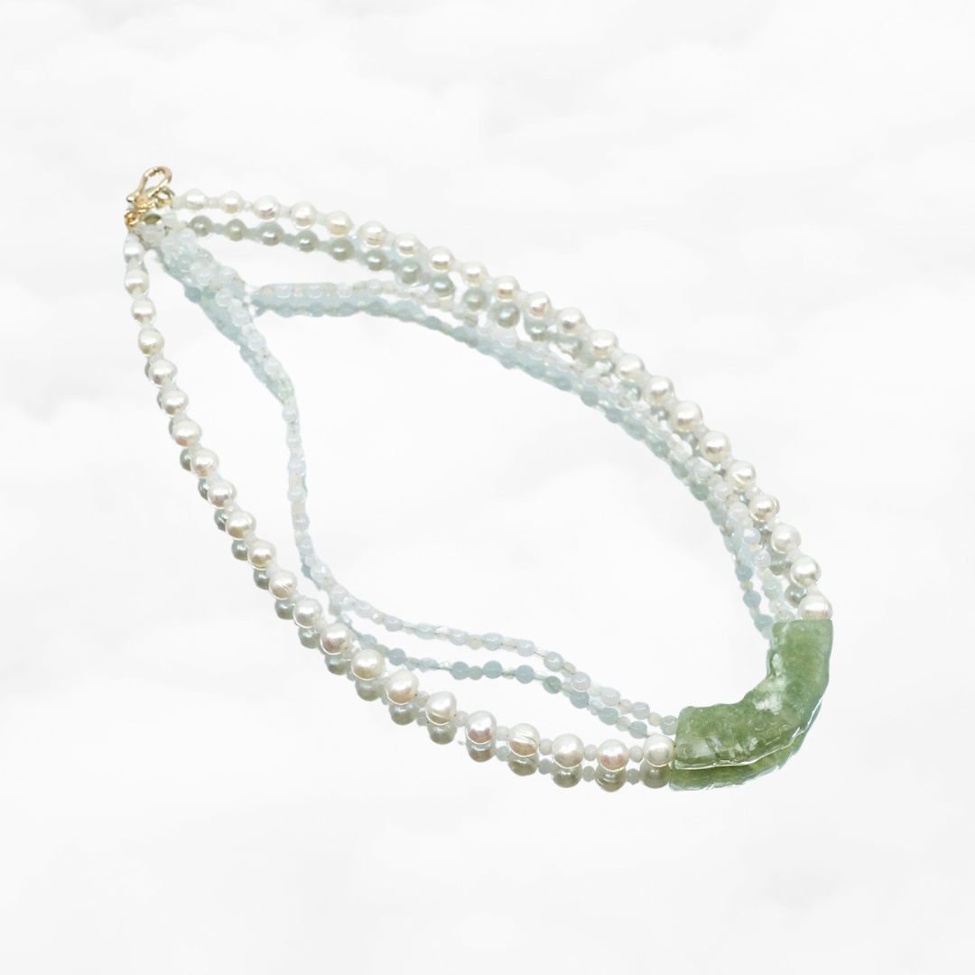 Auspicious Clouds Mint Jade Huang Beaded Necklace - Yun Boutique