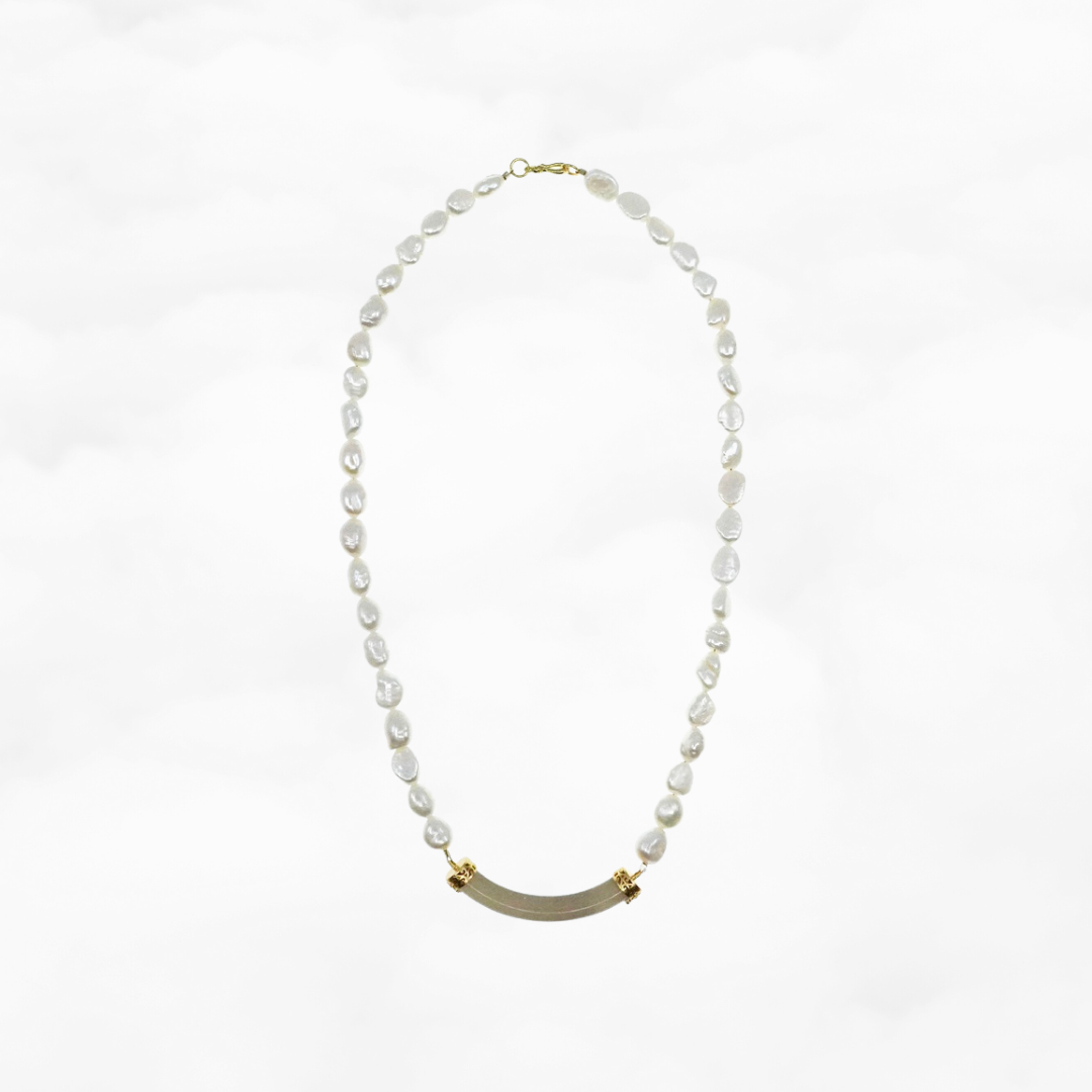 Baroque Pearl Crystal Curve Tube Necklace - Yun Boutique