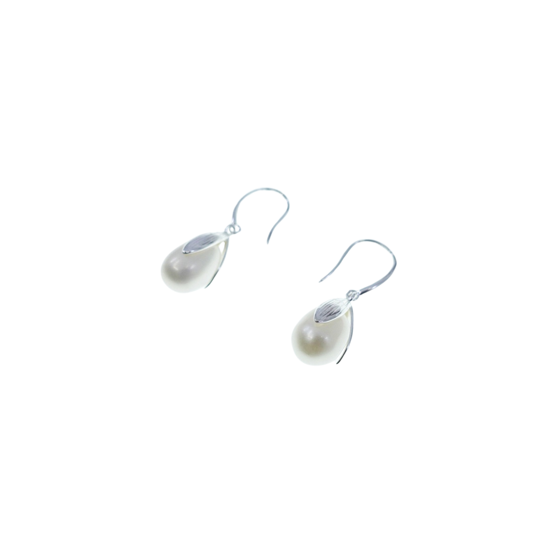White Flower Petal Earrings in Sterling Silver 