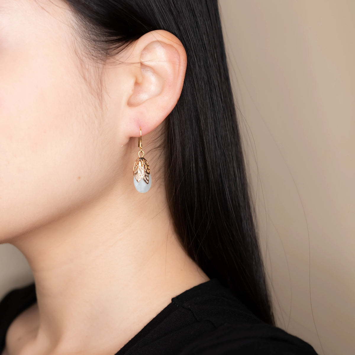 Gold Leaf Mint Jade Earrings - Yun Boutique