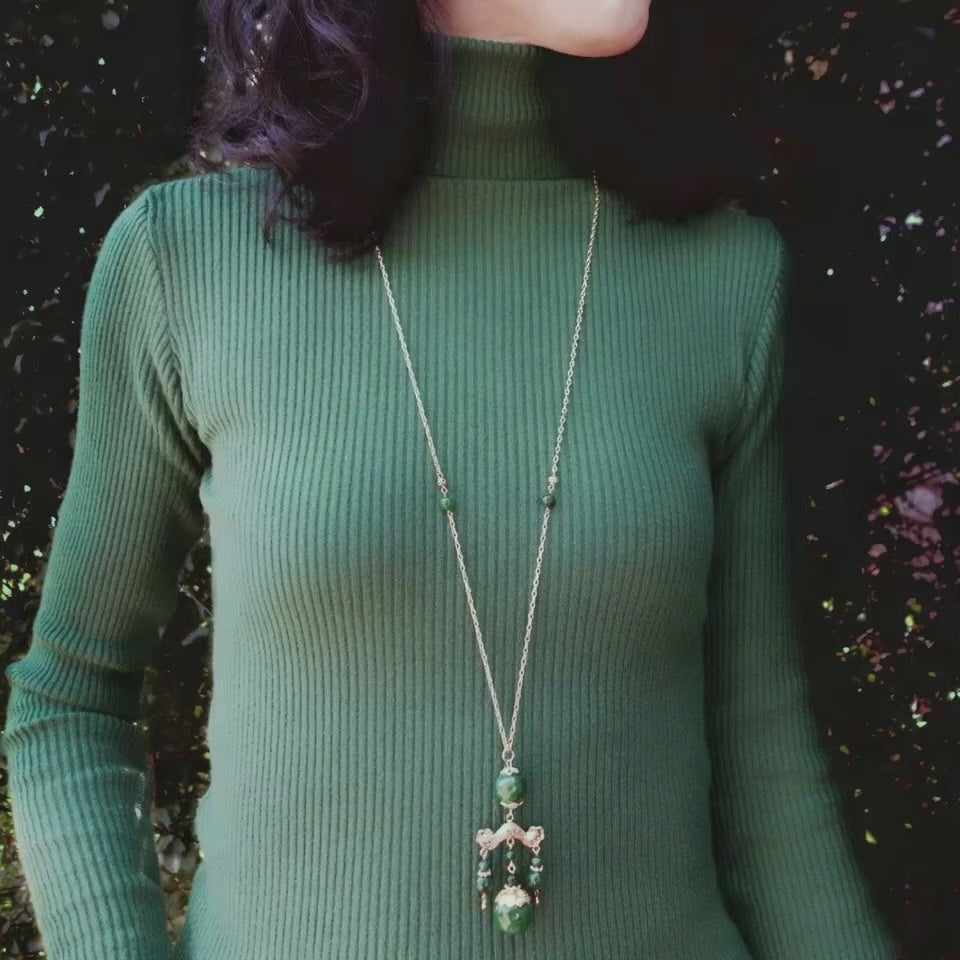 Elf Forest Long Tassel Necklace and Earrings Set