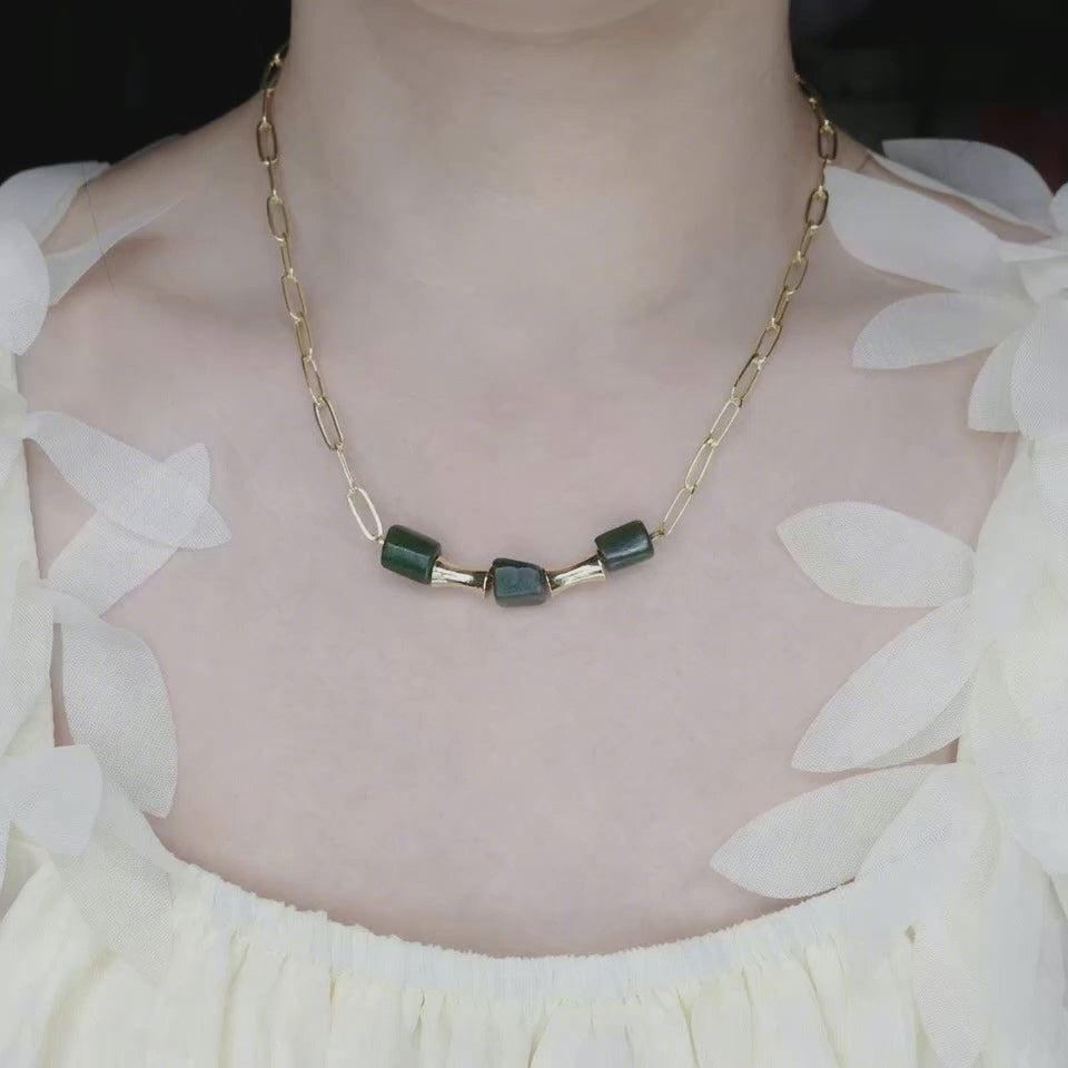Elf Forest Green Jade Necklace Gold