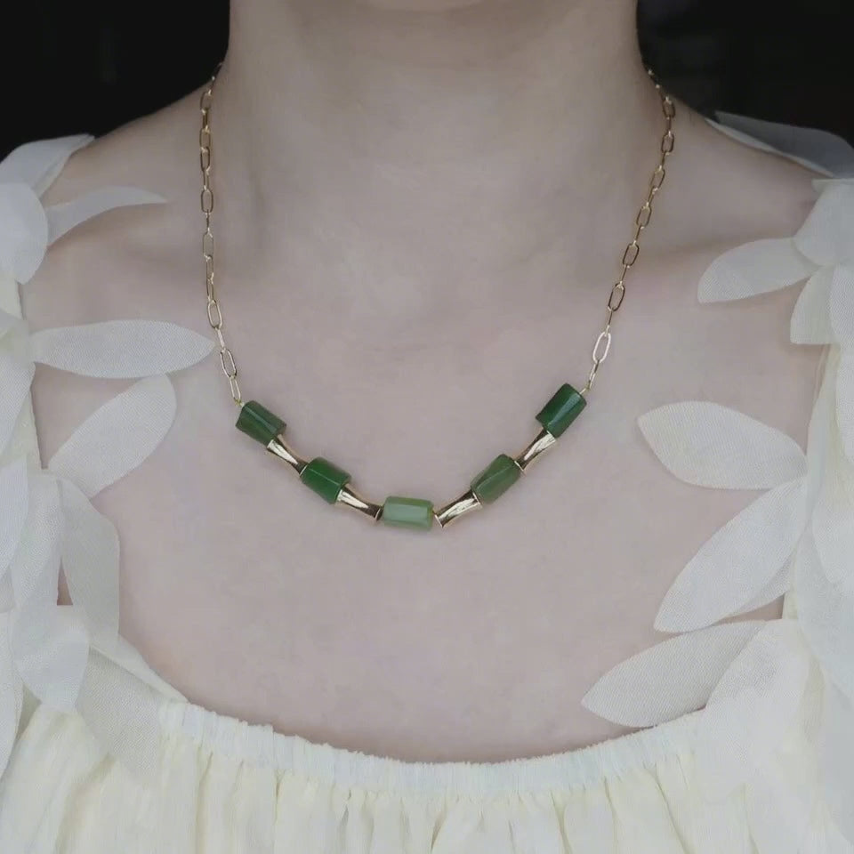 Elf Forest Green Jade Necklace Gold
