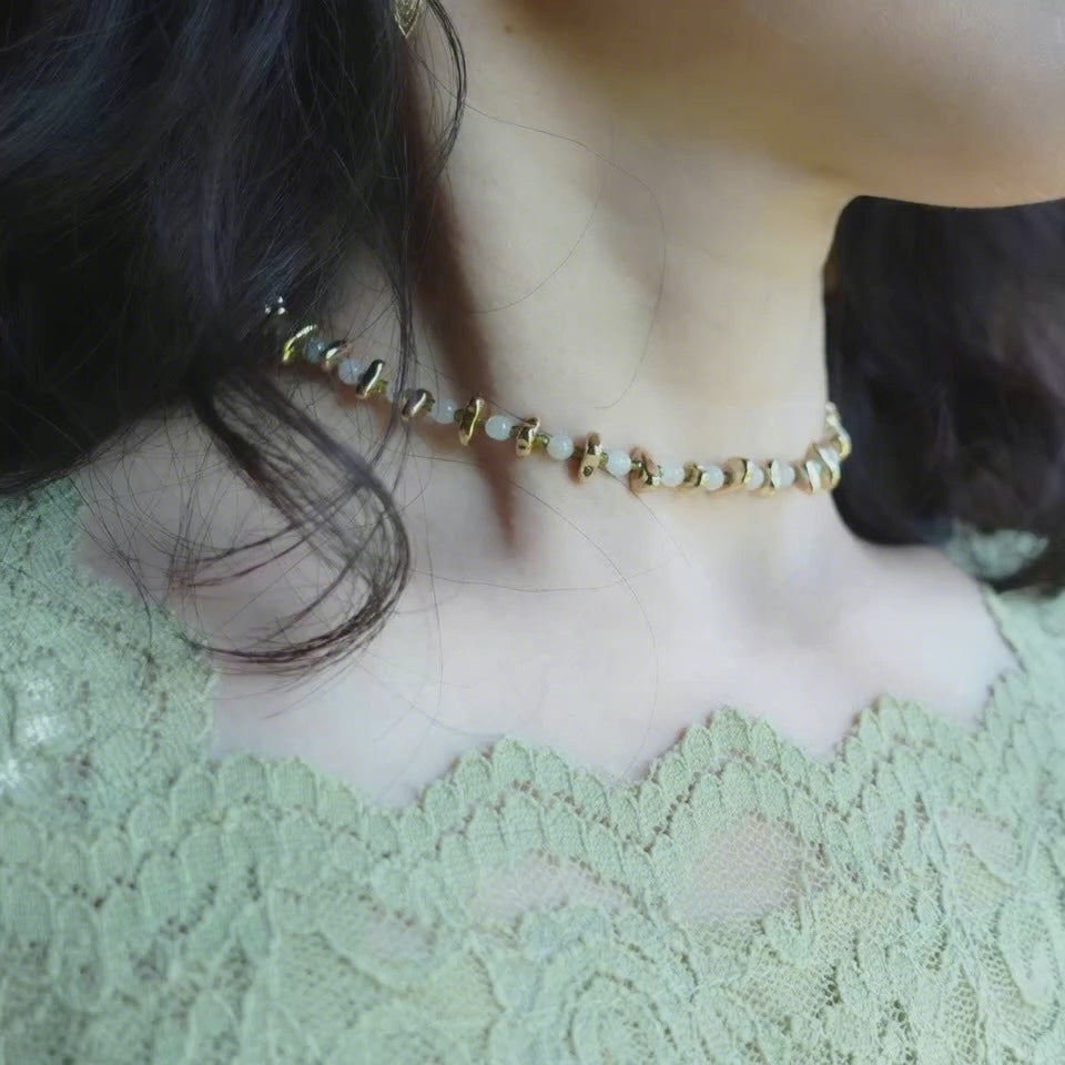 Elf Forest Jadeite Choker Necklace Gold - Yun Boutique