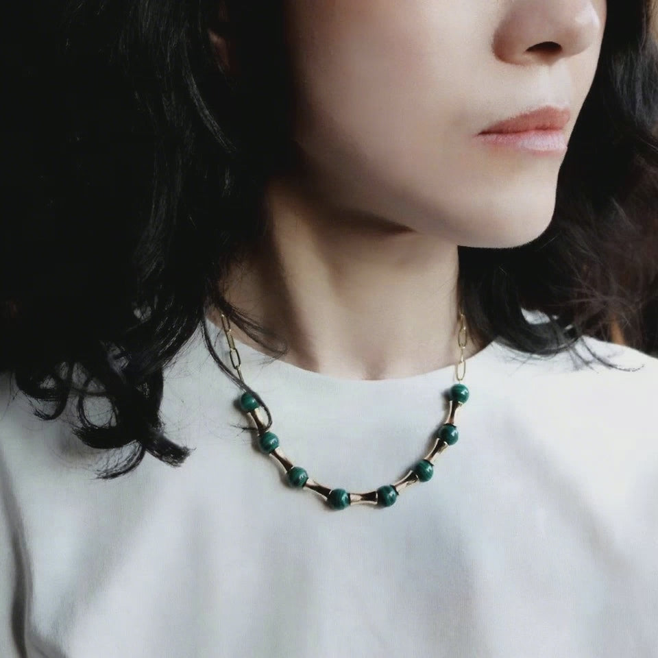 Elf Forest Malachite Necklace Gold - Yun Boutique