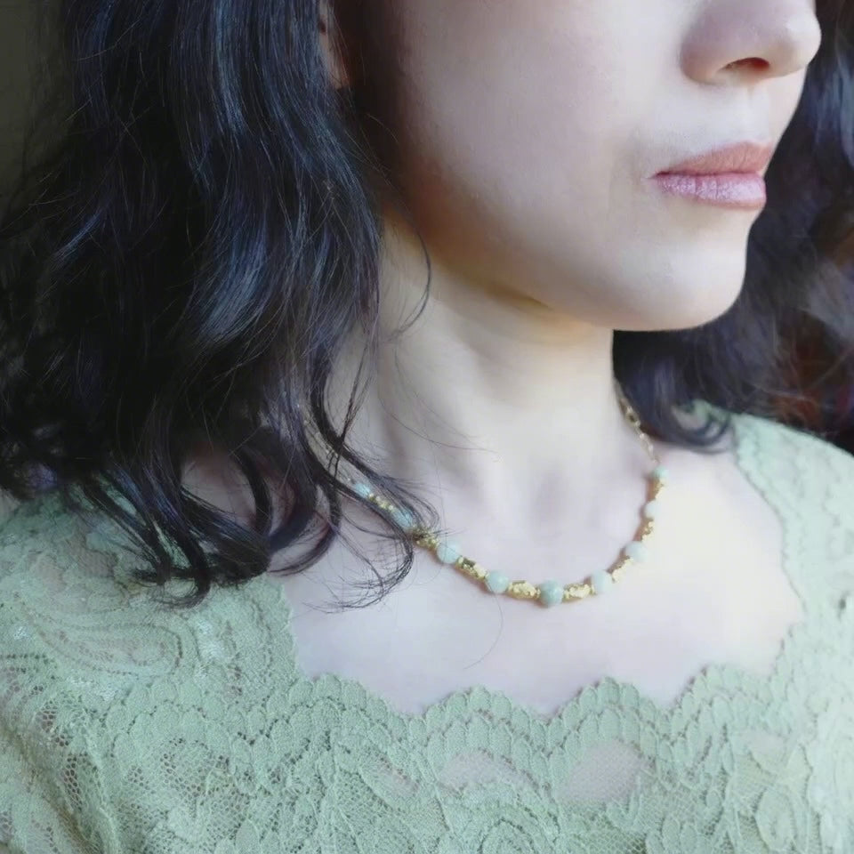 Elf Forest Mint Jadeite Statement Necklace Gold - Yun Boutique