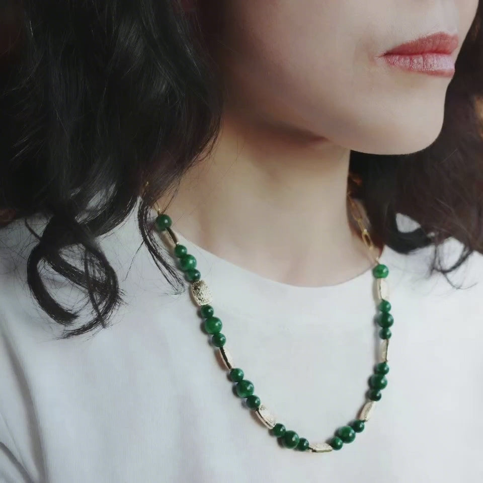Elf Forest Wood Pattern Jade Necklace Gold - Yun Boutique