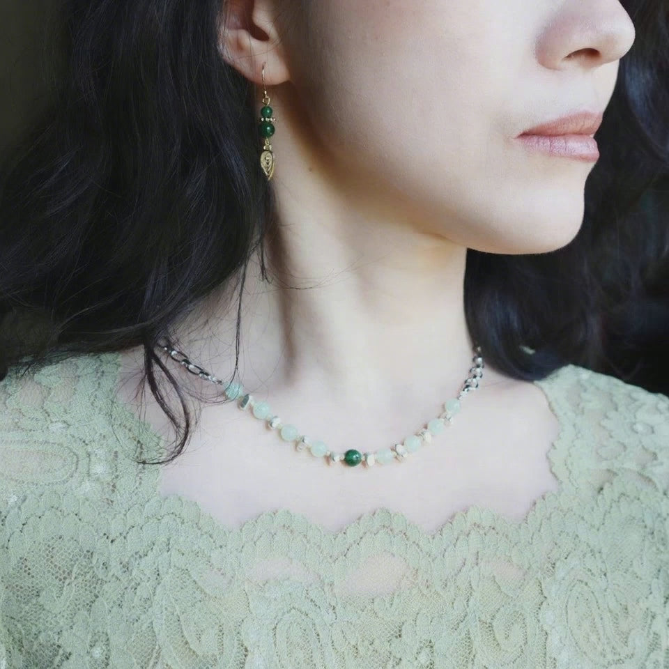 Elf Forest Jadeite Necklace Silver - Yun Boutique