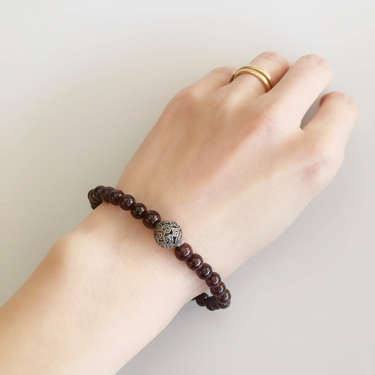 Auspicious Beaded Garnet Bracelet Silver 5mm - Yun Boutique