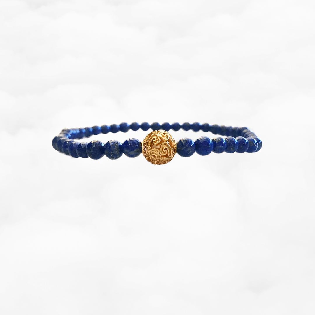 Auspicious Beaded Lapis Bracelet 4mm Gold - Yun Boutique