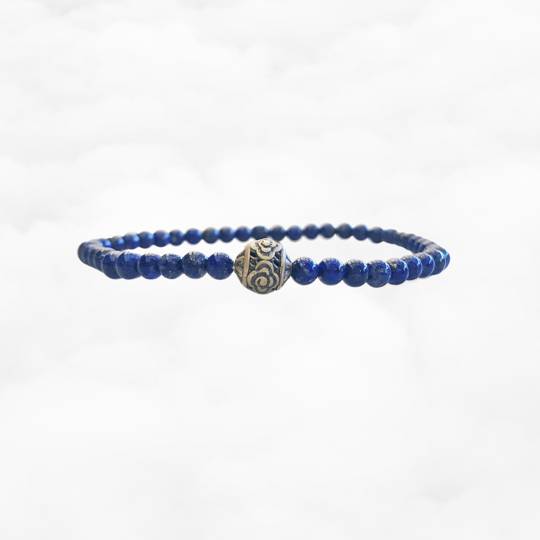 Auspicious Beaded Lapis Bracelet 4mm Silver - Yun Boutique