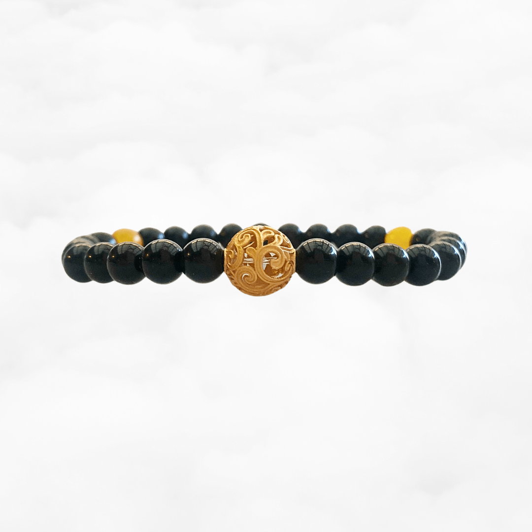 Auspicious Beaded Obsidian Bracelet 6mm Gold - Yun Boutique