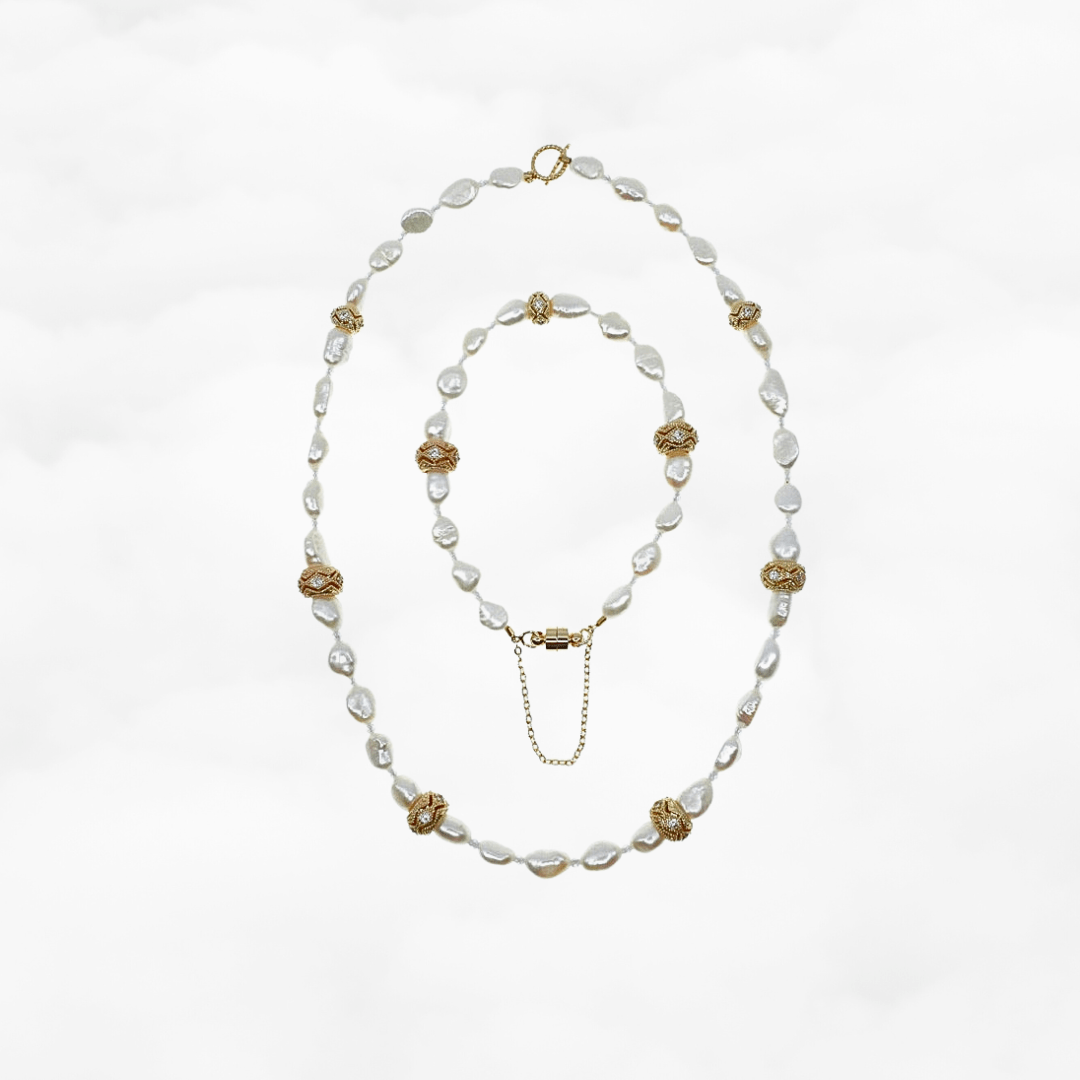 Beaded Baroque Pearl Bracelet and Necklace with Water Wave - Yun Boutique