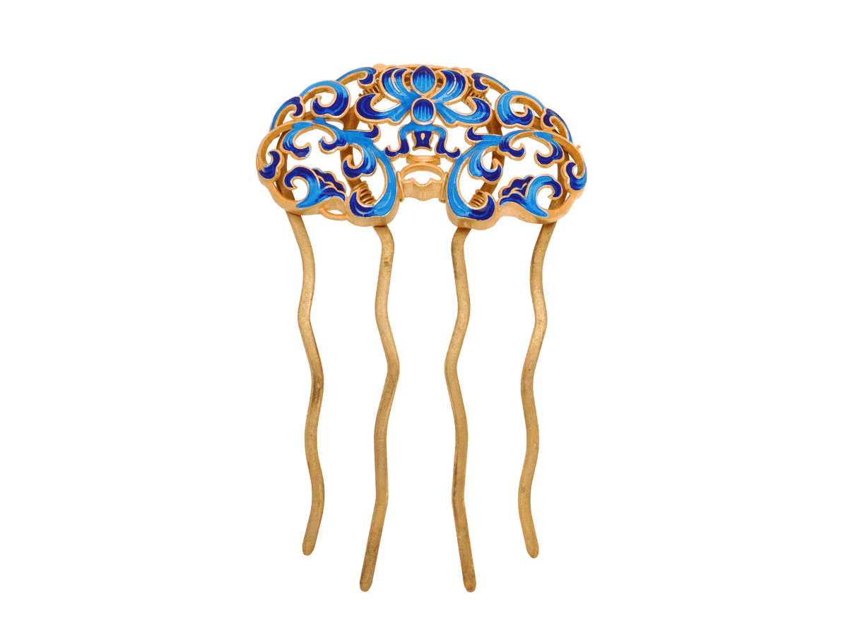 Turquoise Enamel Peony Hair Comb - Yun Boutique