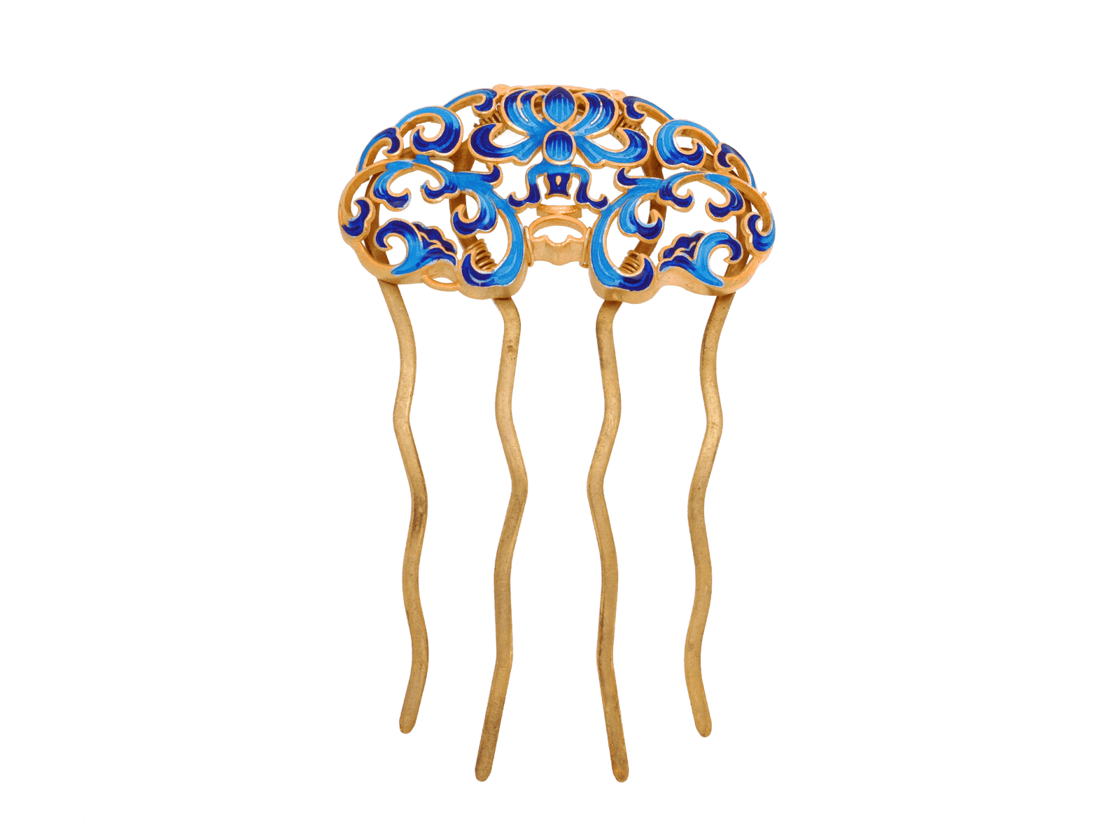 Turquoise Enamel Peony Hair Comb - Yun Boutique