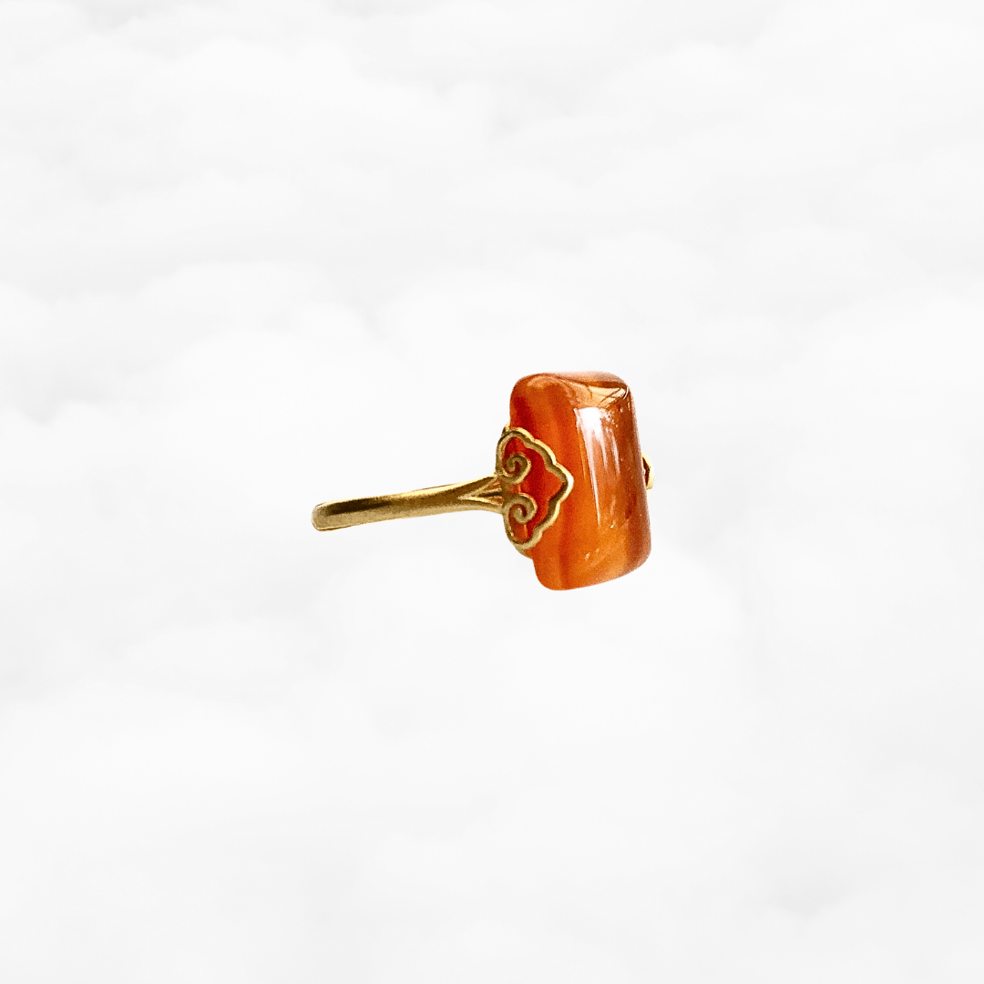 Gold Rectangle Carnelian Ring - Yun Boutique