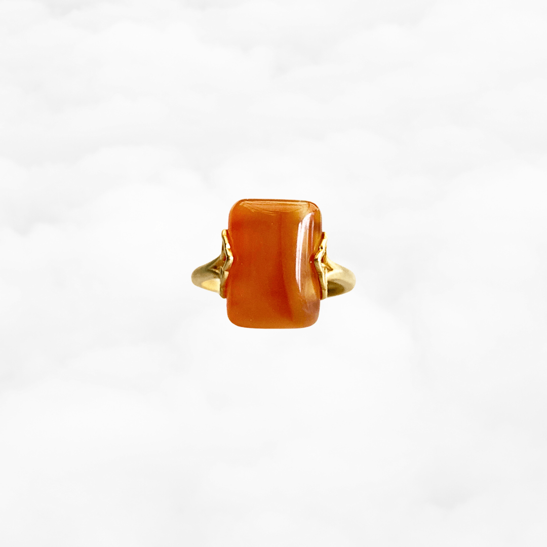 Gold Rectangle Carnelian Ring - Yun Boutique