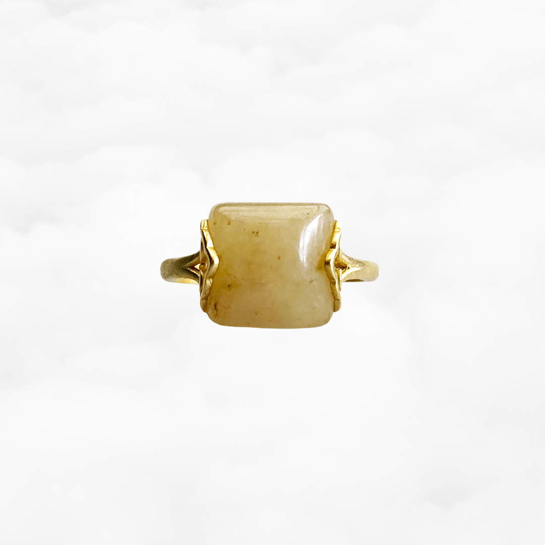 Gold Square Yellow Jade Ring - Yun Boutique