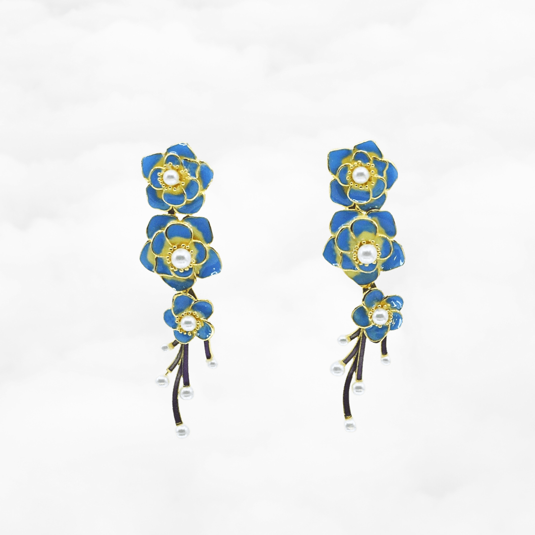 Imitation Kingfisher Enamel Floral Stud Earrings - Yun Boutique