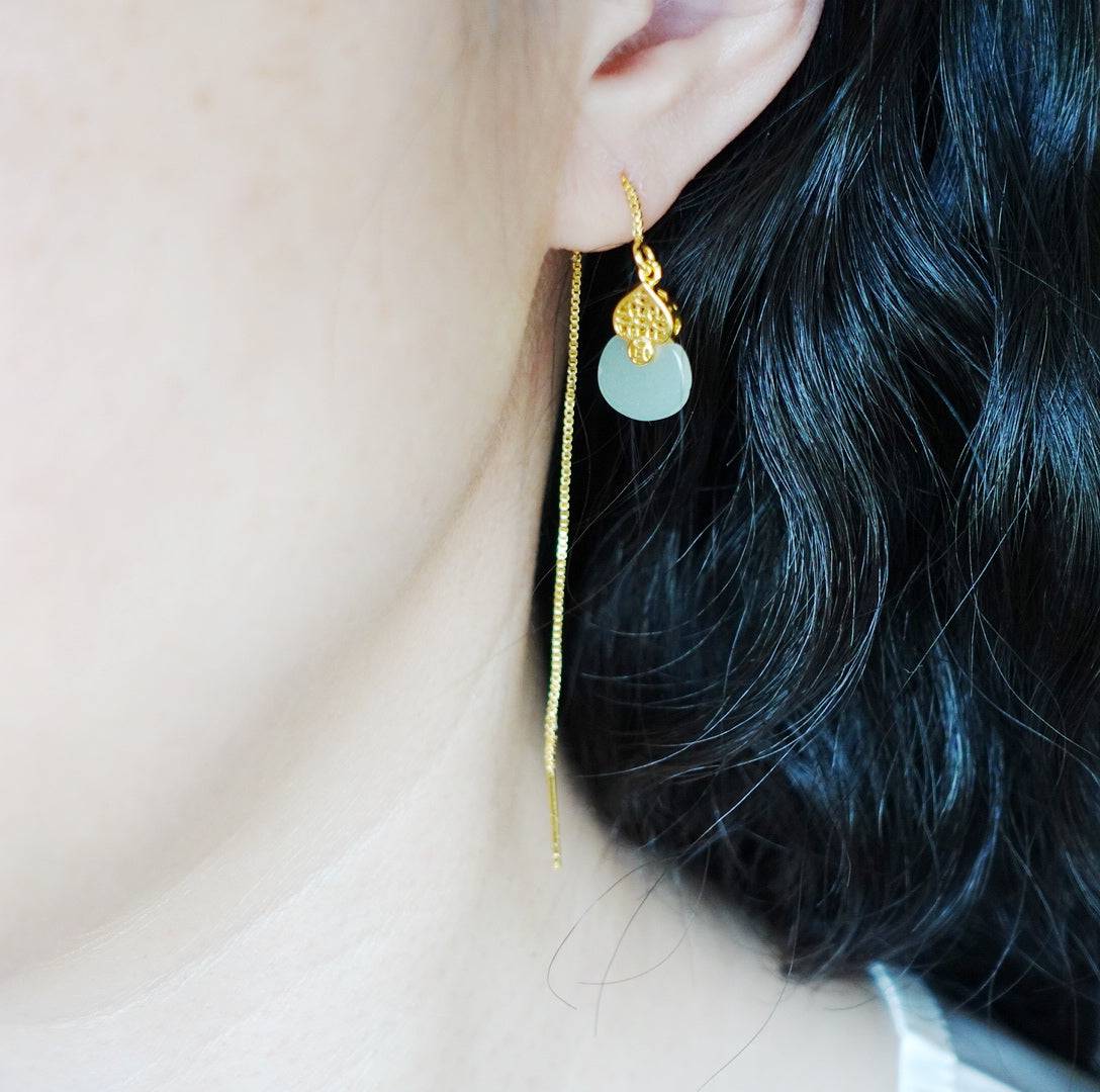 White Jade Gourd Thread Earrings - Yun Boutique