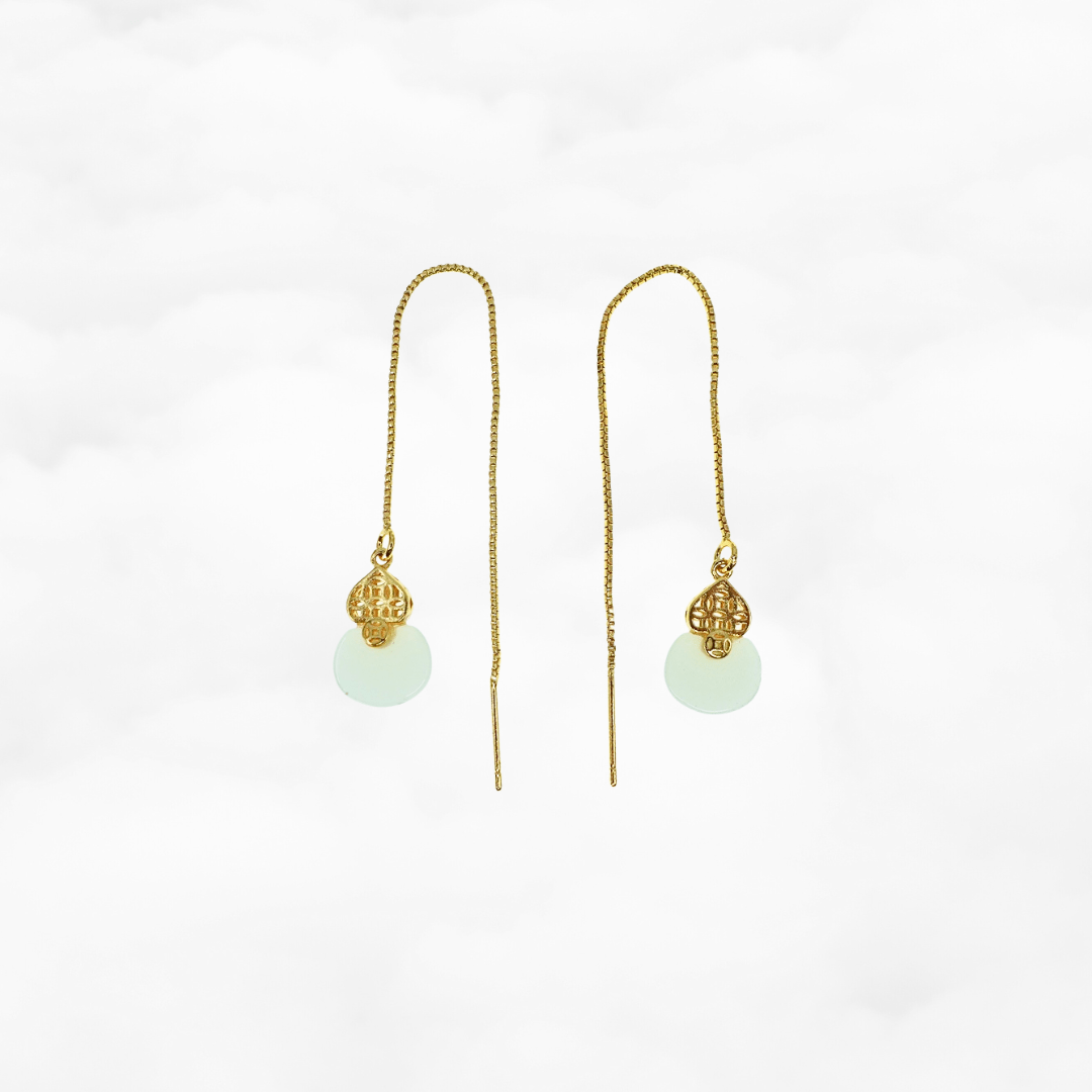 White Jade Gourd Thread Earrings - Yun Boutique