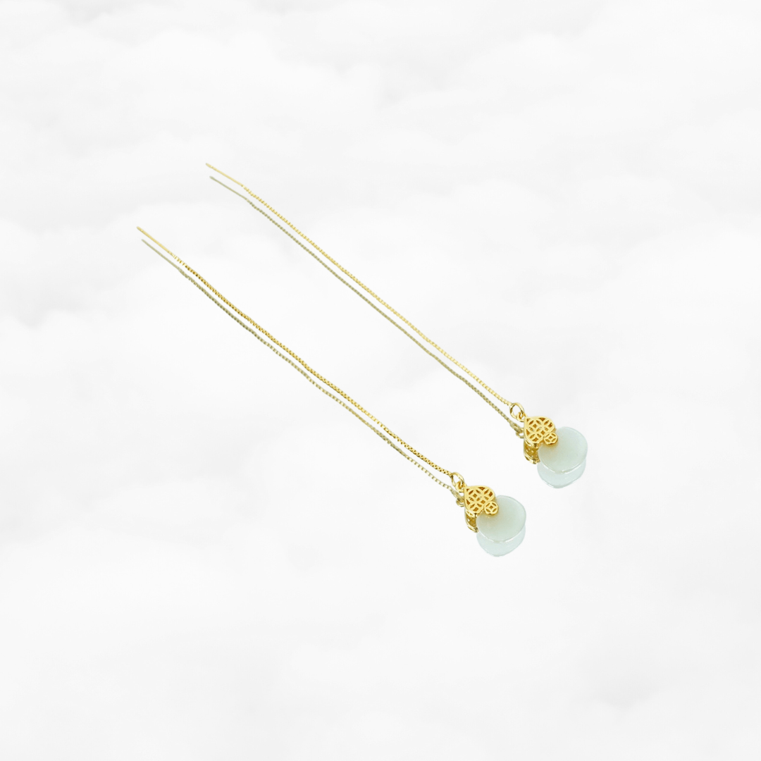White Jade Gourd Thread Earrings - Yun Boutique